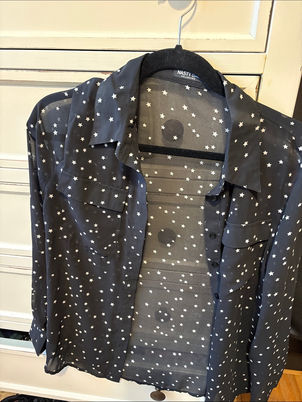 Nasty Gal Black Star-Print Button-Up Shirt
